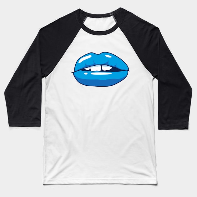 Mouth Blue Lips Baseball T-Shirt by Jennifer